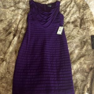 NWT Adrianna Papell Eggplant Purple Cowl Neck Dress Banded Skirt Women’s Size 6